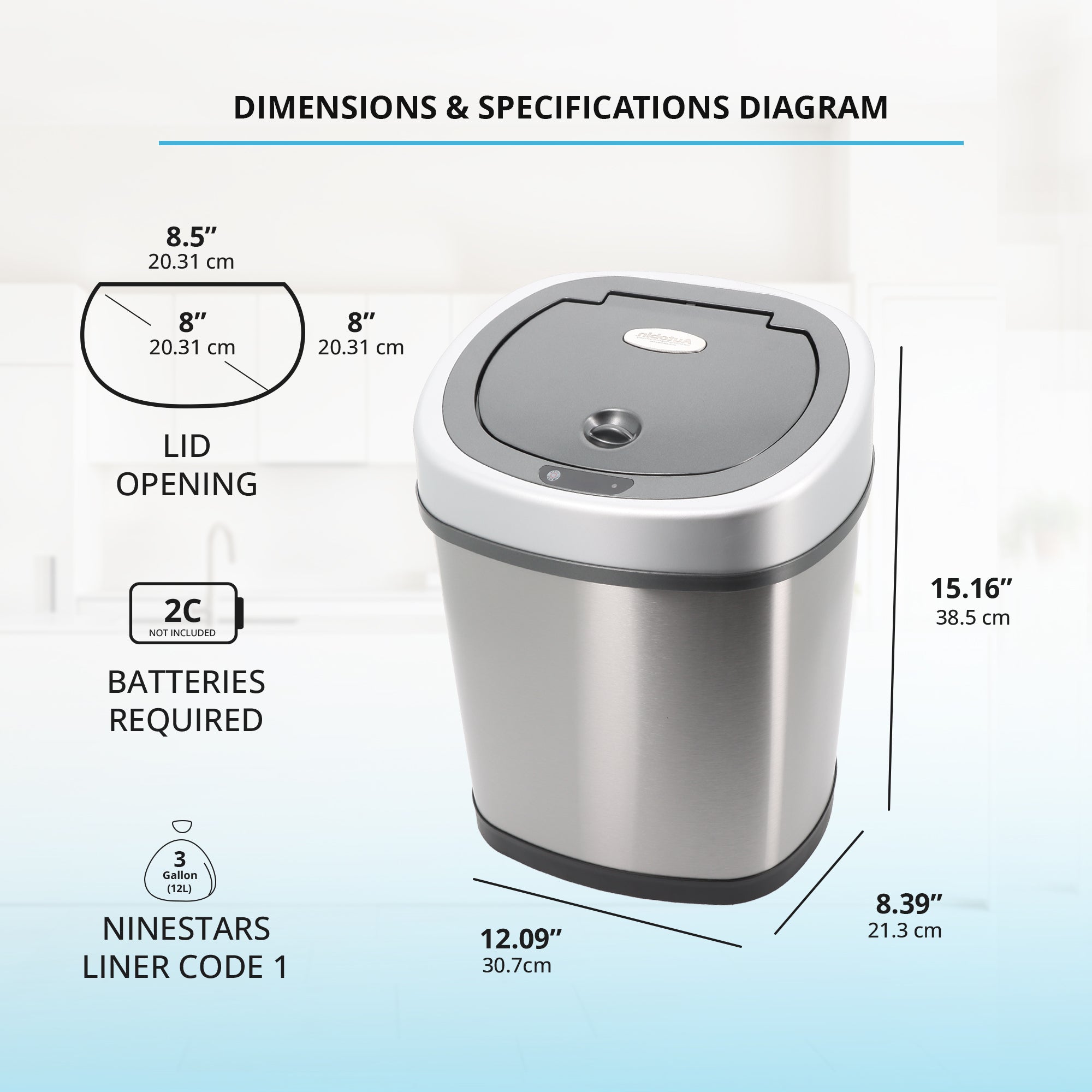 12L Oval Motion Sensor Autobin – Compact & Hygienic Waste Solution in Stainless Steel