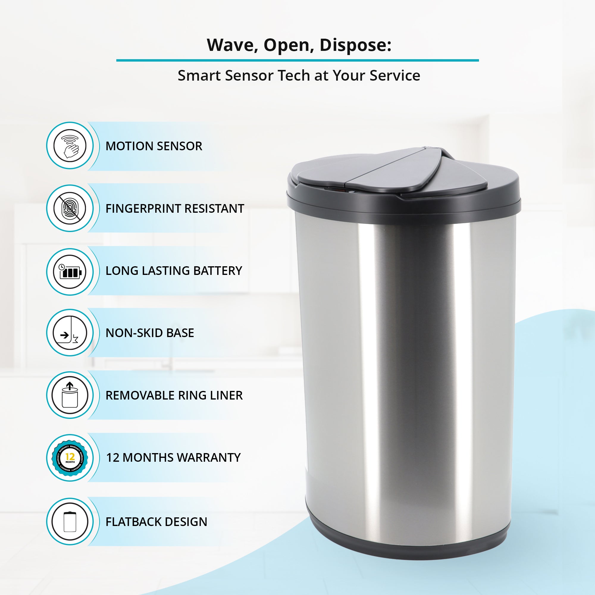 50L Ladybird Series General Waste Autobin – Semi-Circular Motion Sensor Bin with Butterfly-Like Lid