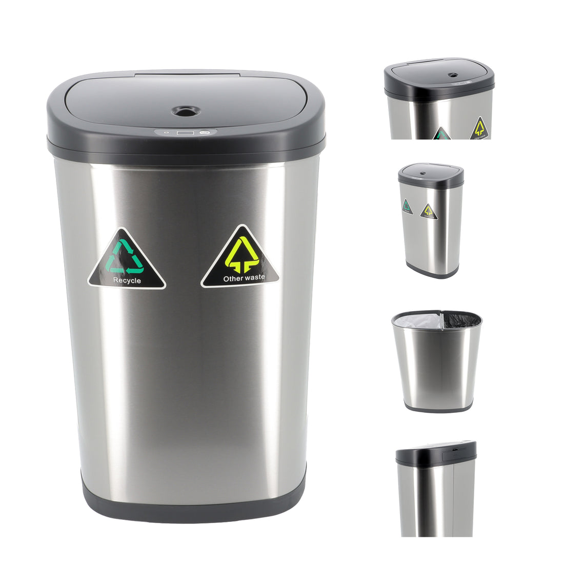 50-Litre Oblong Series Recycling Autobin – Dual-Compartment Sensor Bin with Black Lid