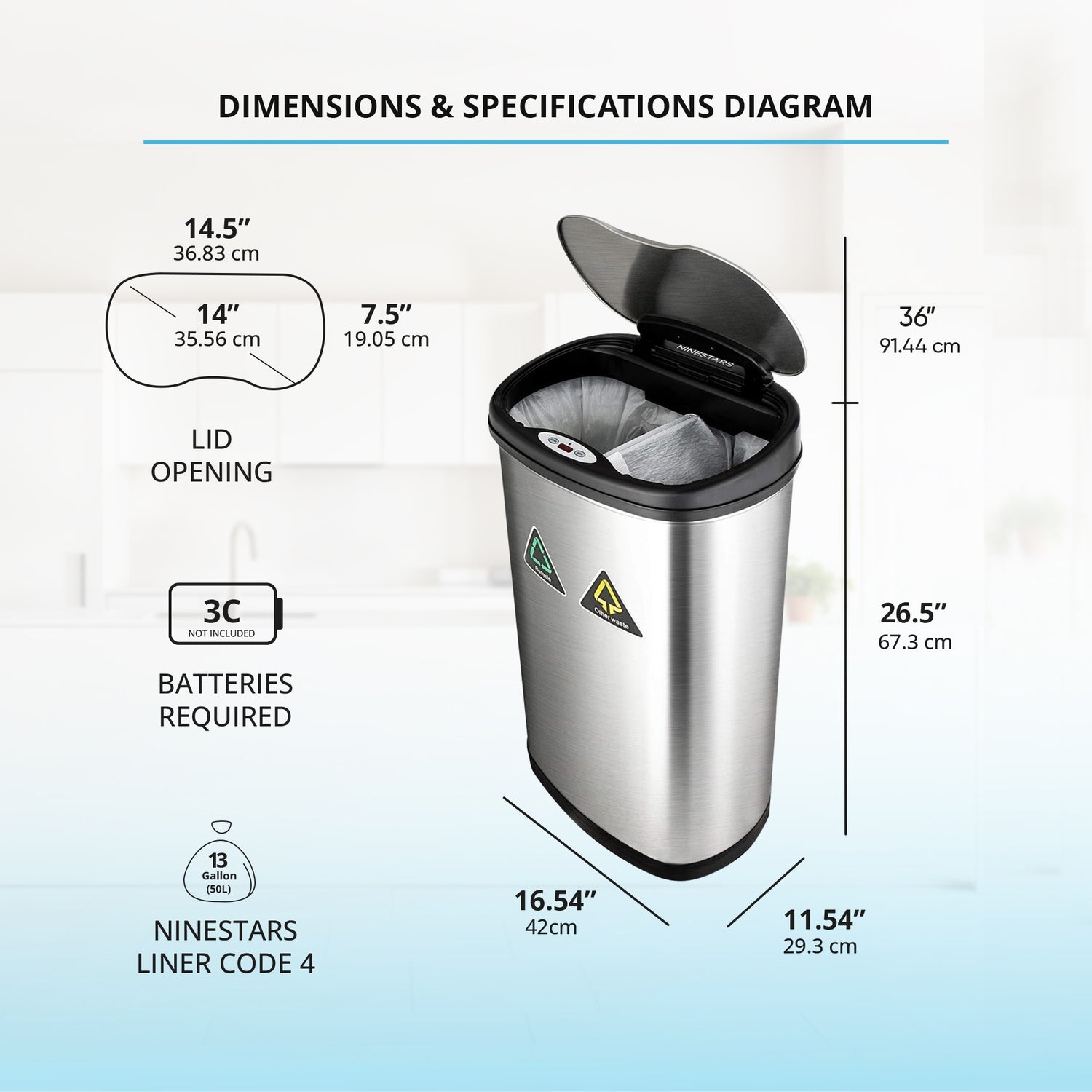 50-Litre Oval Plus Series Recycling Autobin – Dual-Compartment Motion Sensor Bin