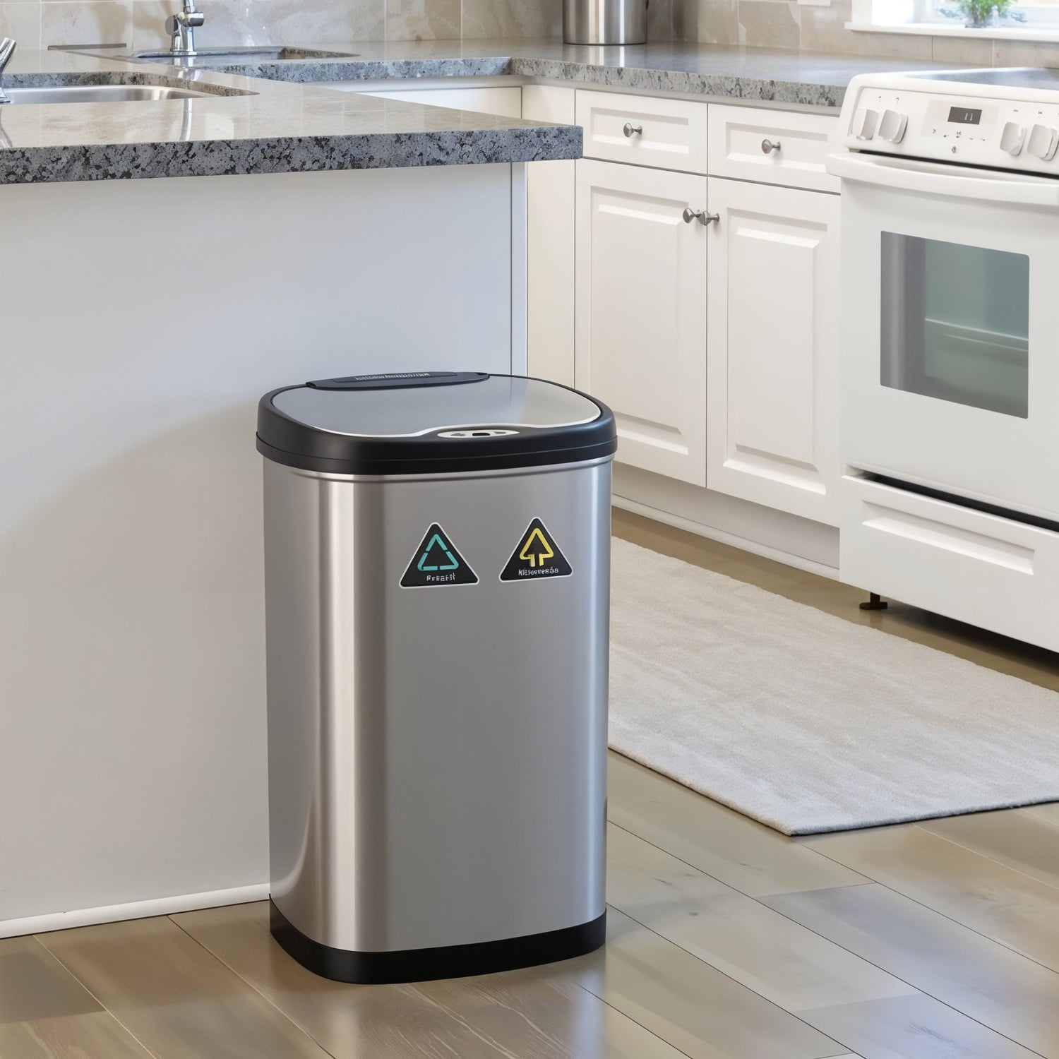 50-Litre Oval Plus Series Recycling Autobin – Dual-Compartment Motion Sensor Bin