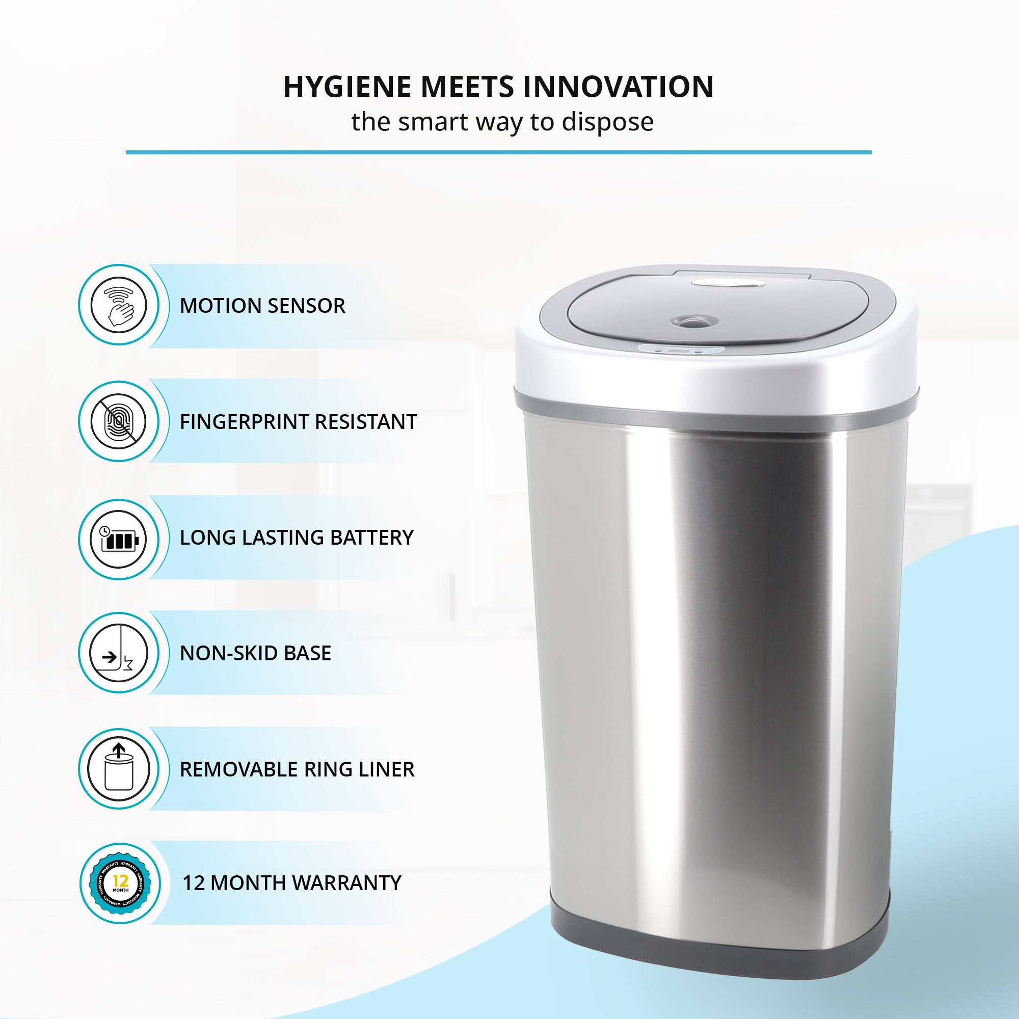 50L Oval Motion Sensor Autobin – Premium Hands-Free Kitchen Bin in Stainless Steel
