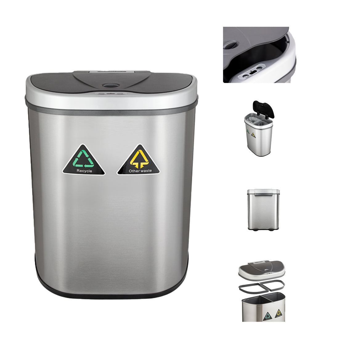 70-Litre Oval Plus Series Recycling Autobin – Dual-Compartment Touchless Motion Sensor Bin