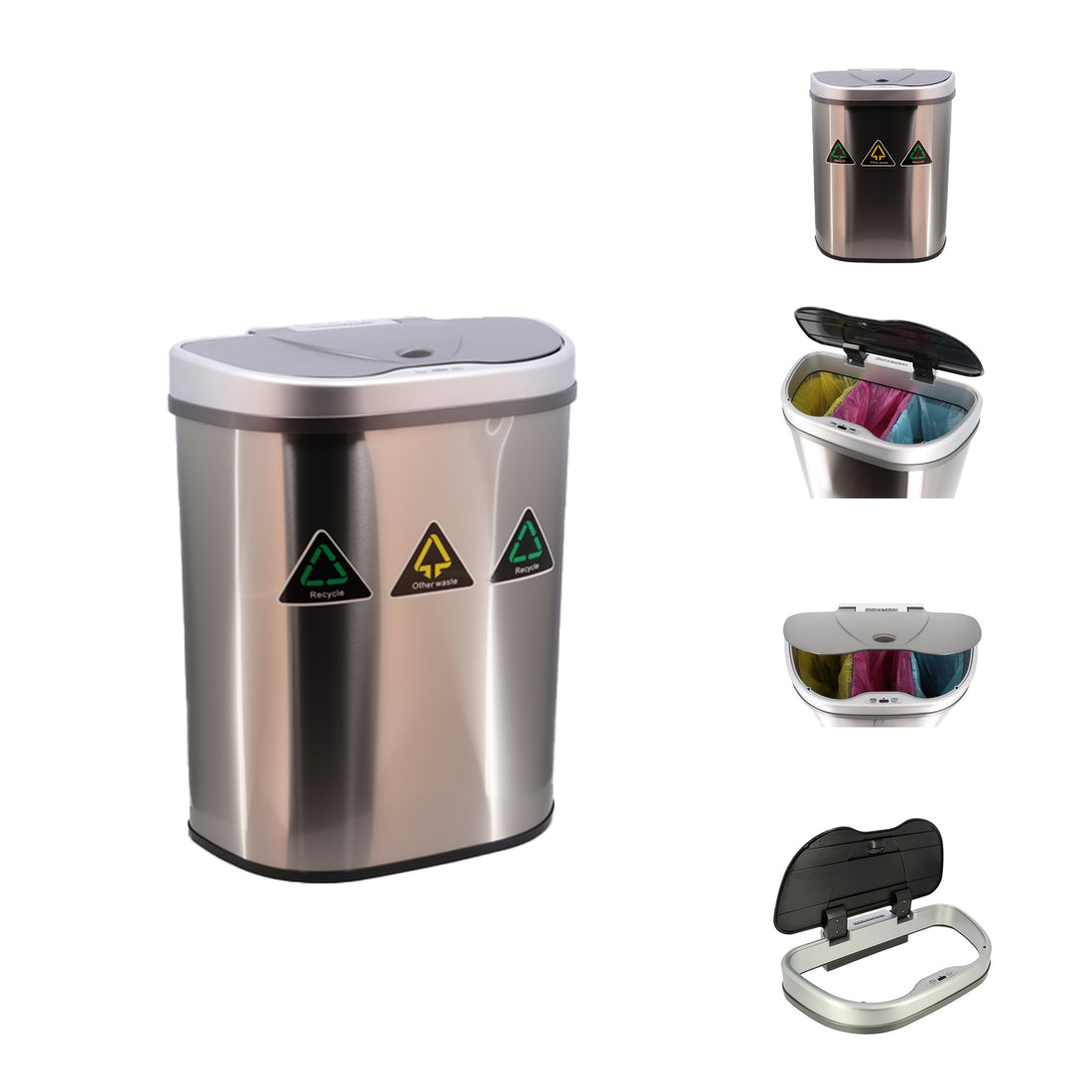 70-Litre Oval Plus Series Recycling Autobin – Triple-Compartment Motion Sensor Bin