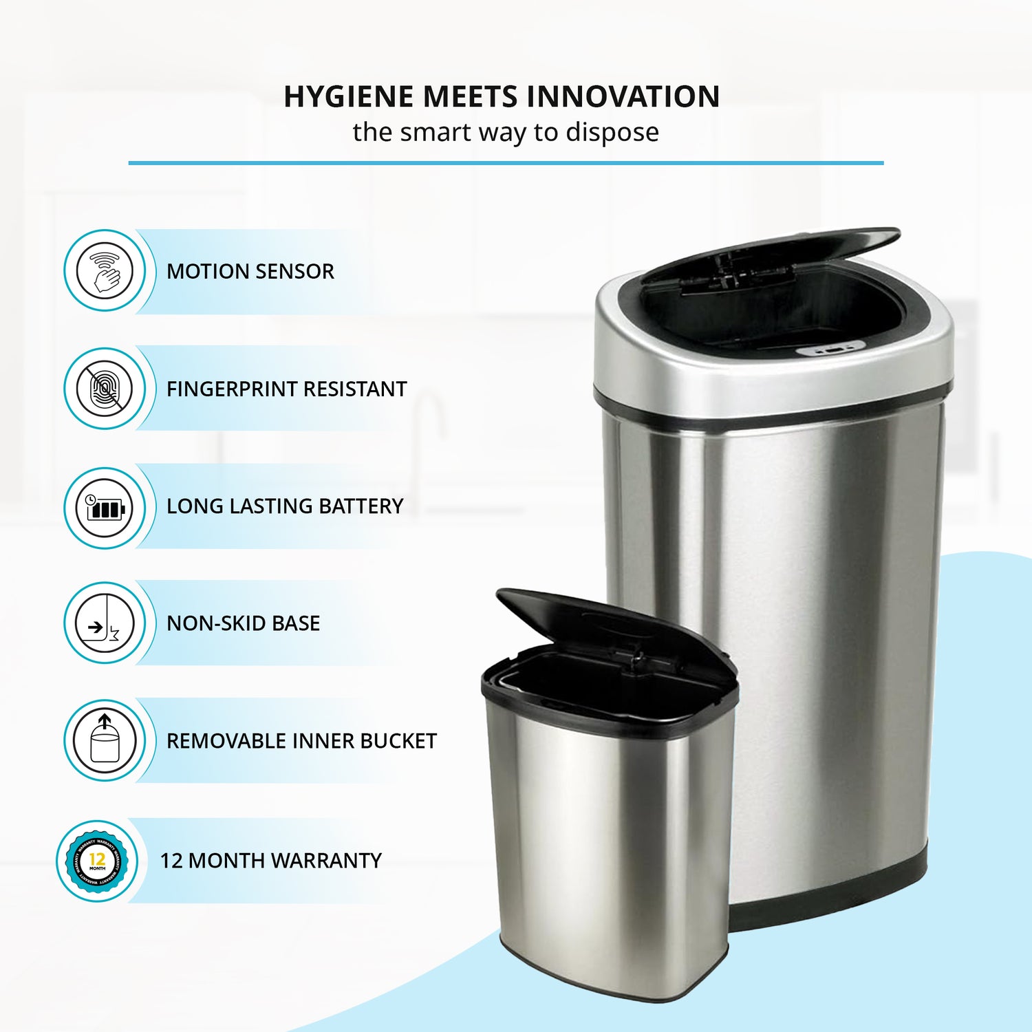 8L &amp; 50L Oval Motion Sensor Autobin Combo – Versatile Touchless Bin Set for Kitchen &amp; Bathroom