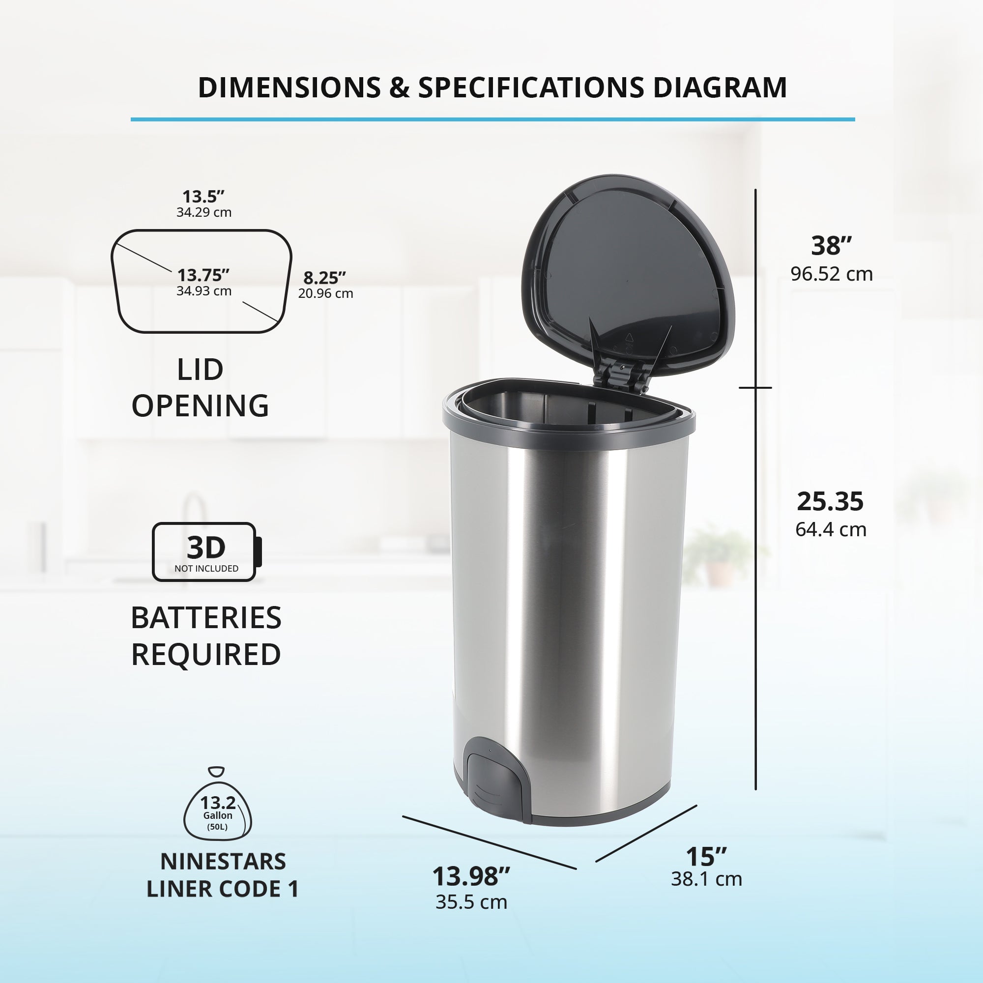 50L Toe Tap Series Autobin – Semi-Round, Foot-Activated Sensor Bin for Hygienic Disposal