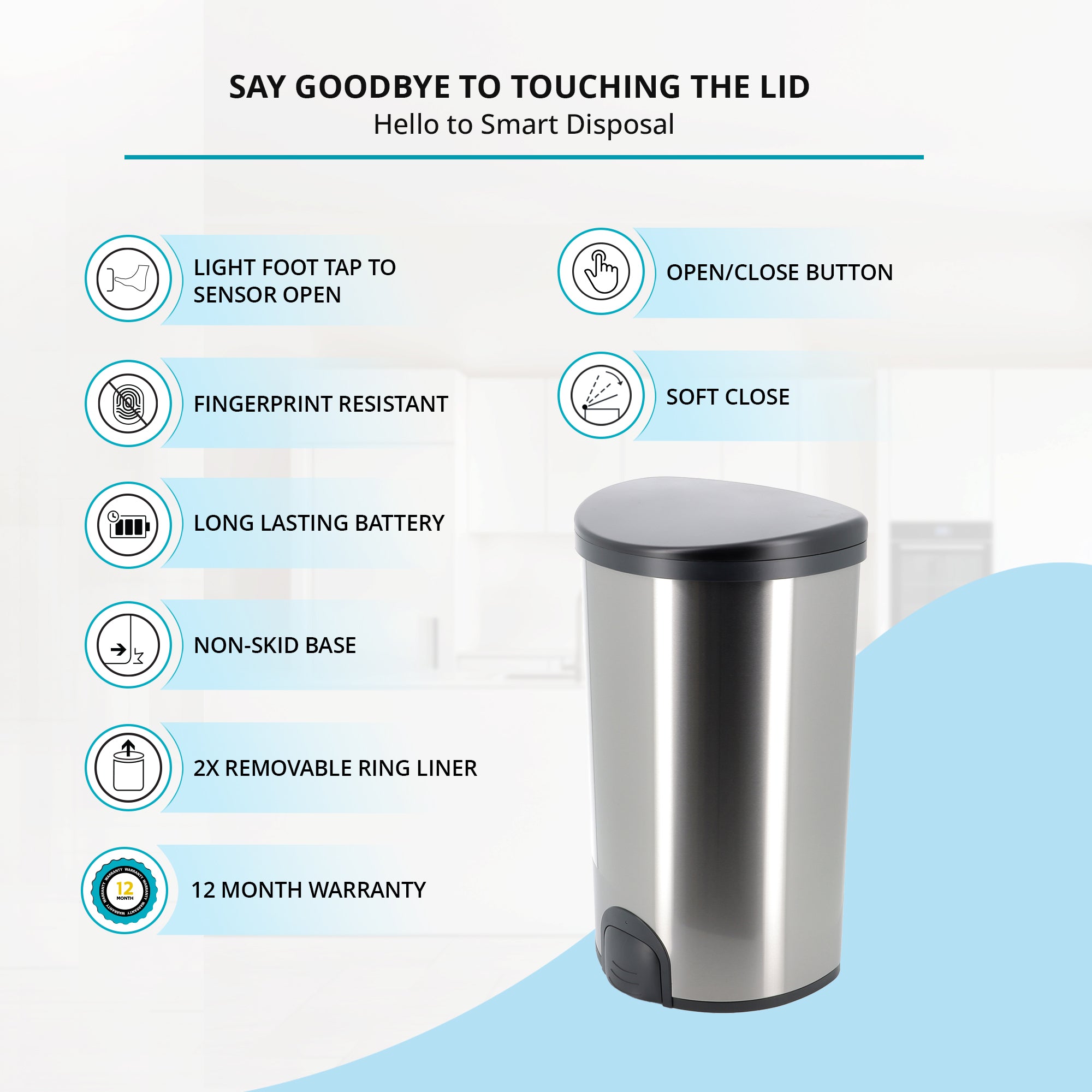 50L Toe Tap Series Autobin – Semi-Round, Foot-Activated Sensor Bin for Hygienic Disposal