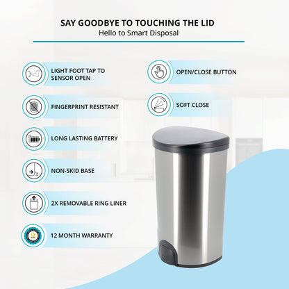 50L Toe Tap Series Autobin – Semi-Round, Foot-Activated Sensor Bin for Hygienic Disposal